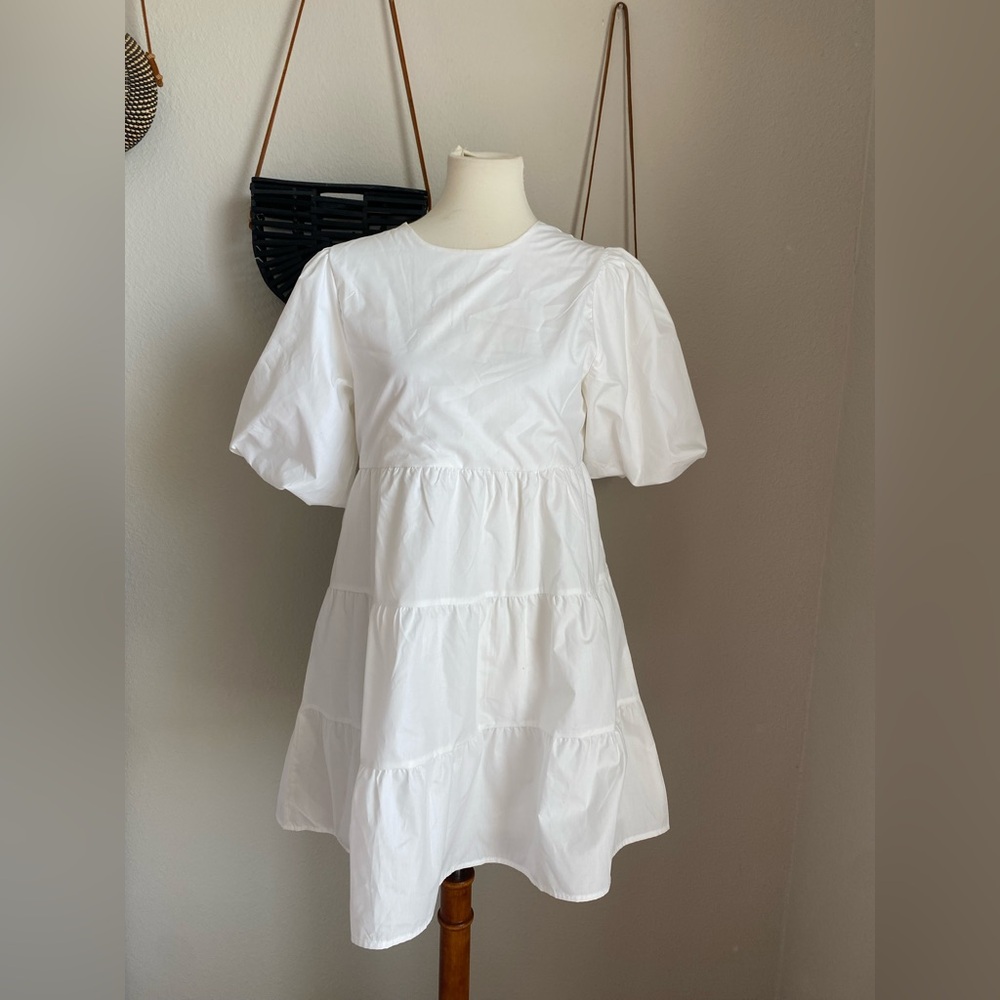 Emelia White Puff Sleeve Dress, Size XS